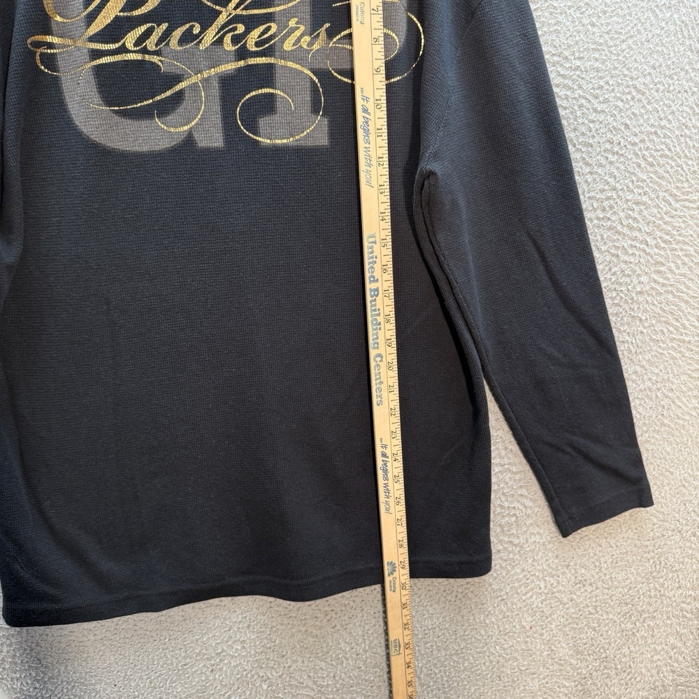 Green Bay Packers Shirt Adult Extra Large Black Waffle Knit Thermal Football Y2K - Picture 4 of 10
